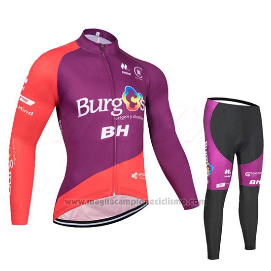 2019 Abbigliamento Ciclismo Burgos BH Viola Rosso Manica Lunga e Salopette